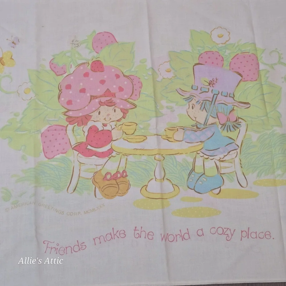 Vintage Strawberry Shortcake Friends Twin Sheet Set Fitted Flat Pillow Case 3 Pc